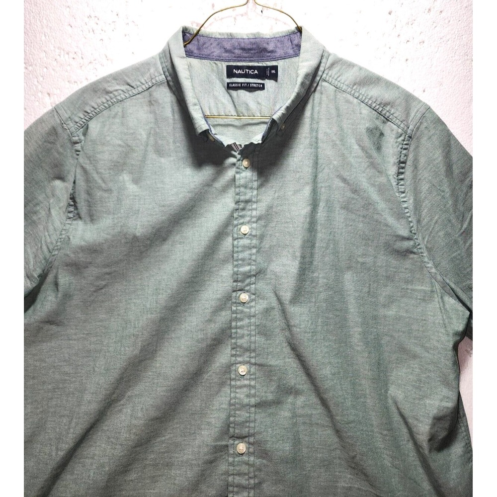 Nautica Shirt Men XXL Green Button Down Collared Casual Short Sleeve - Picture 2 of 12